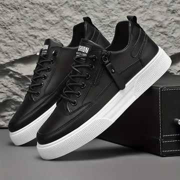 Men's Low Top Lace-Up Sneakers - Side Zip - Smooth Upper - Platform Sole