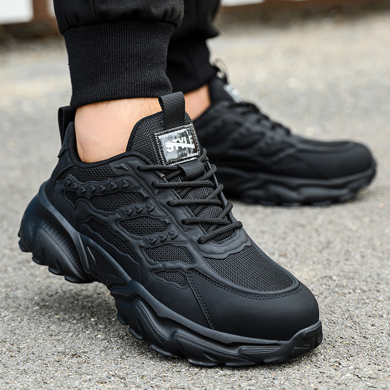 Men's Chunky Sneakers - Lace-Up - Mesh and Overlay Upper - Low Top