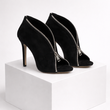 Women's Open-Toe Zipper Front Ankle Bootie Stilettos