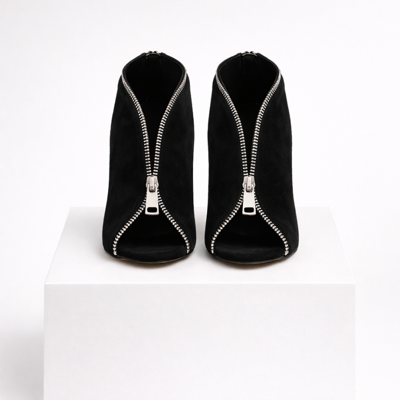 Women's Open-Toe Zipper Front Ankle Bootie Stilettos