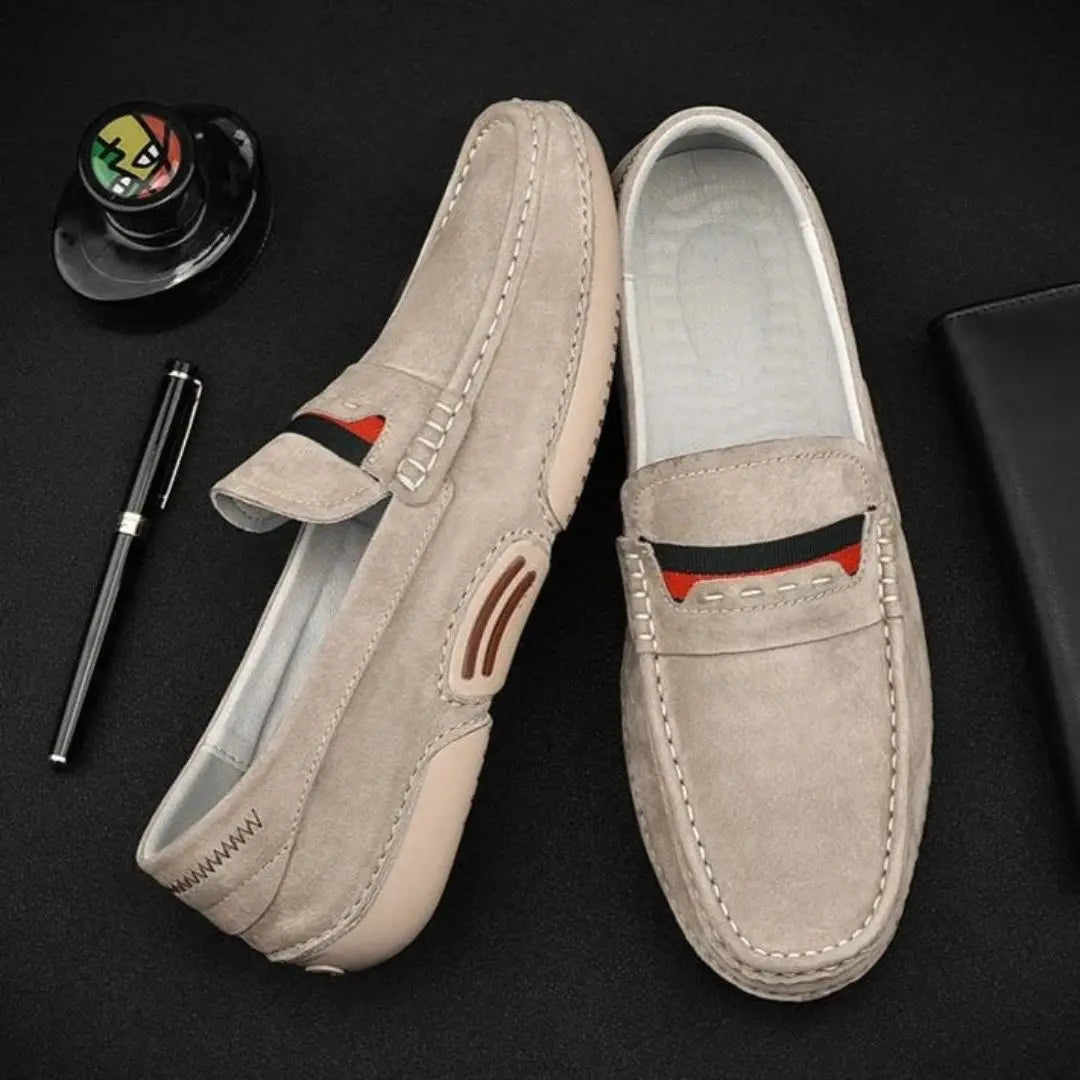 Men's Slip-On Penny Suede Loafers - Moc Toe - Flat Sole