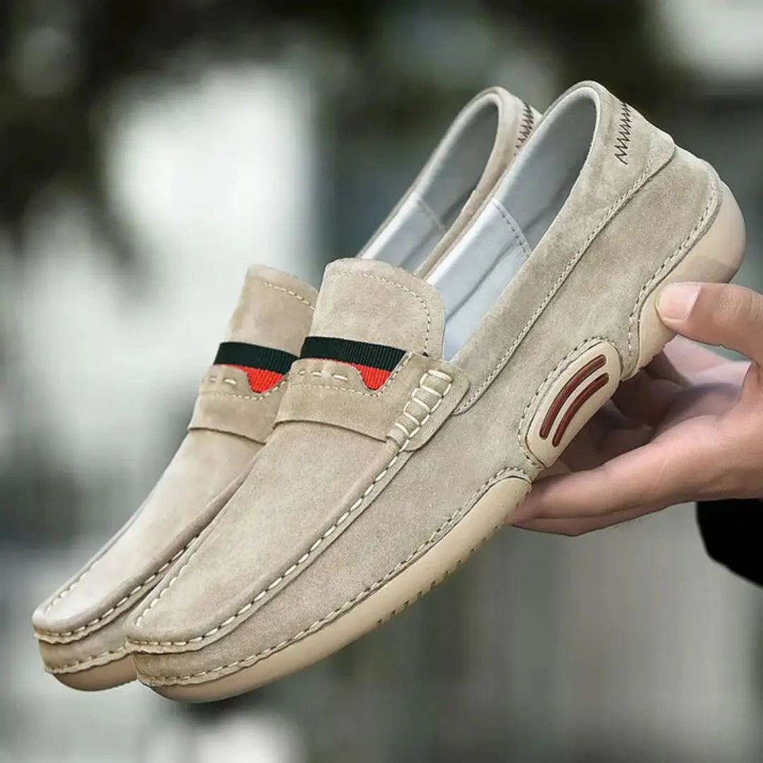 Men's Slip-On Penny Suede Loafers - Moc Toe - Flat Sole