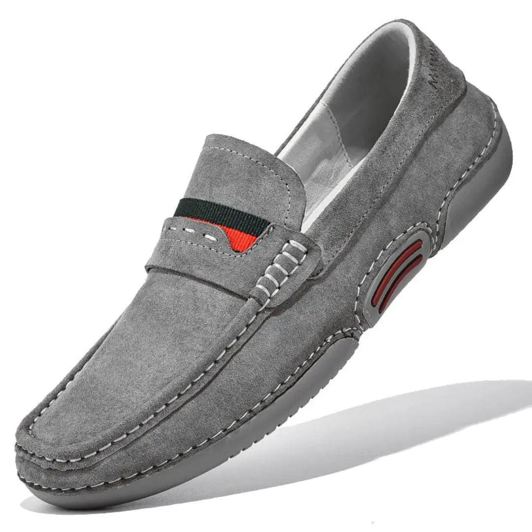 Men's Slip-On Penny Suede Loafers - Moc Toe - Flat Sole