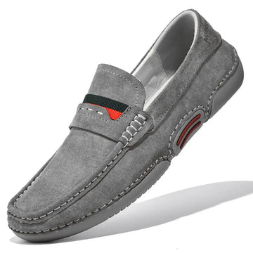 Men's Slip-On Penny Suede Loafers - Moc Toe - Flat Sole