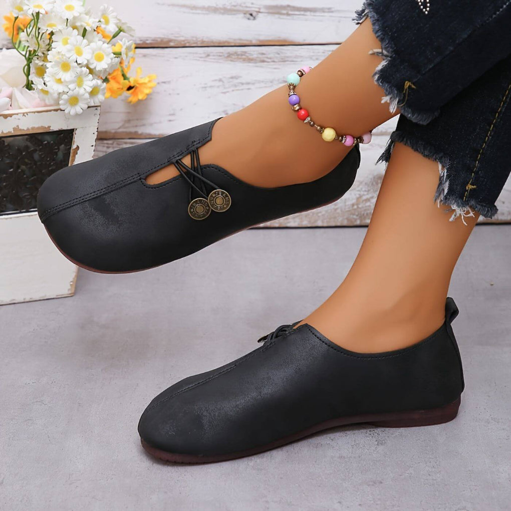 Women’s Slip-On Flat Shoes with Rounded Toe and Decorative Detail