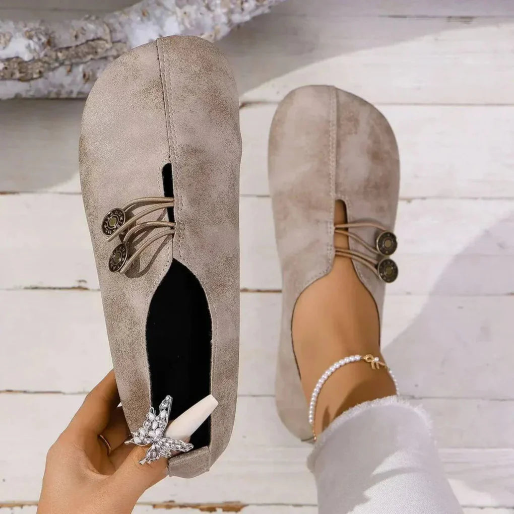 Women’s Slip-On Flat Shoes with Rounded Toe and Decorative Detail