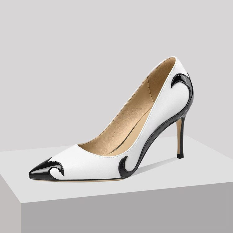 Women’s Pointed Toe Stiletto Heels with Contrast Panel Detailing