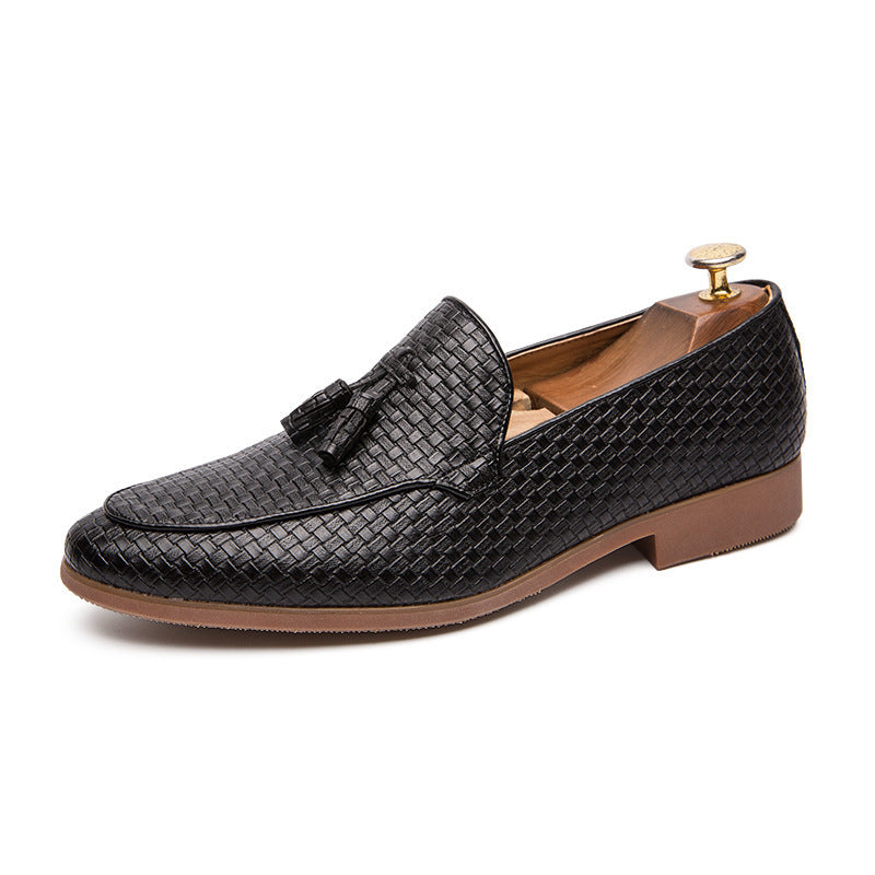 Men's Tassel Loafers - Slip On Woven Embossed Upper Round Toe Low Block Heel