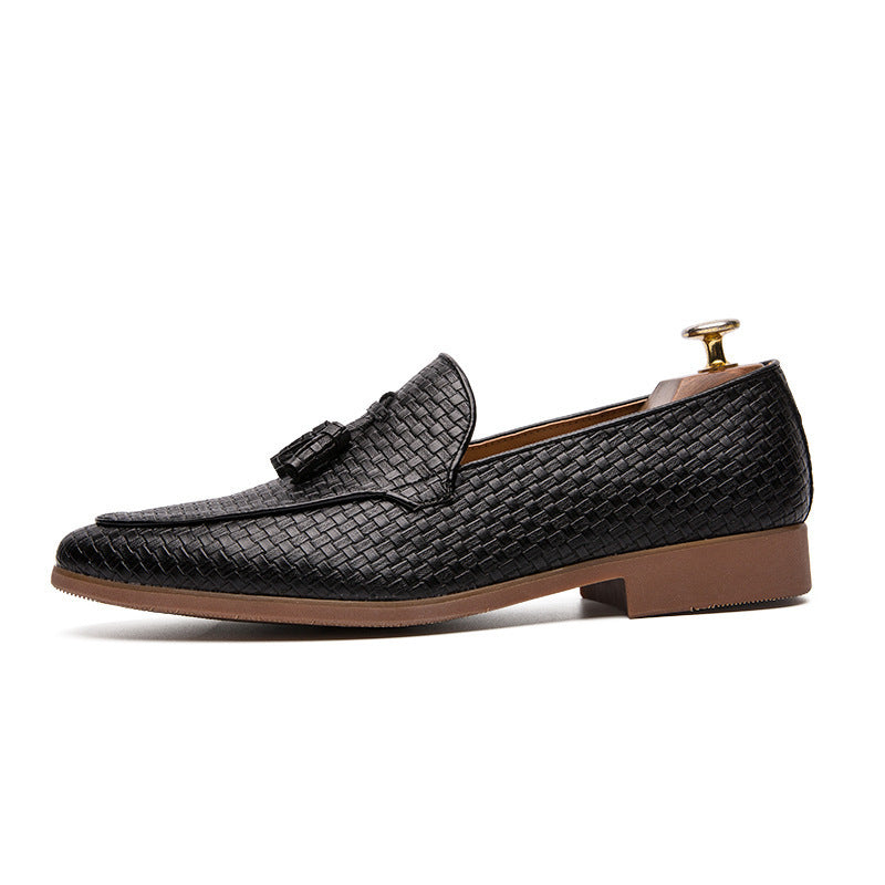 Men's Tassel Loafers - Slip On Woven Embossed Upper Round Toe Low Block Heel
