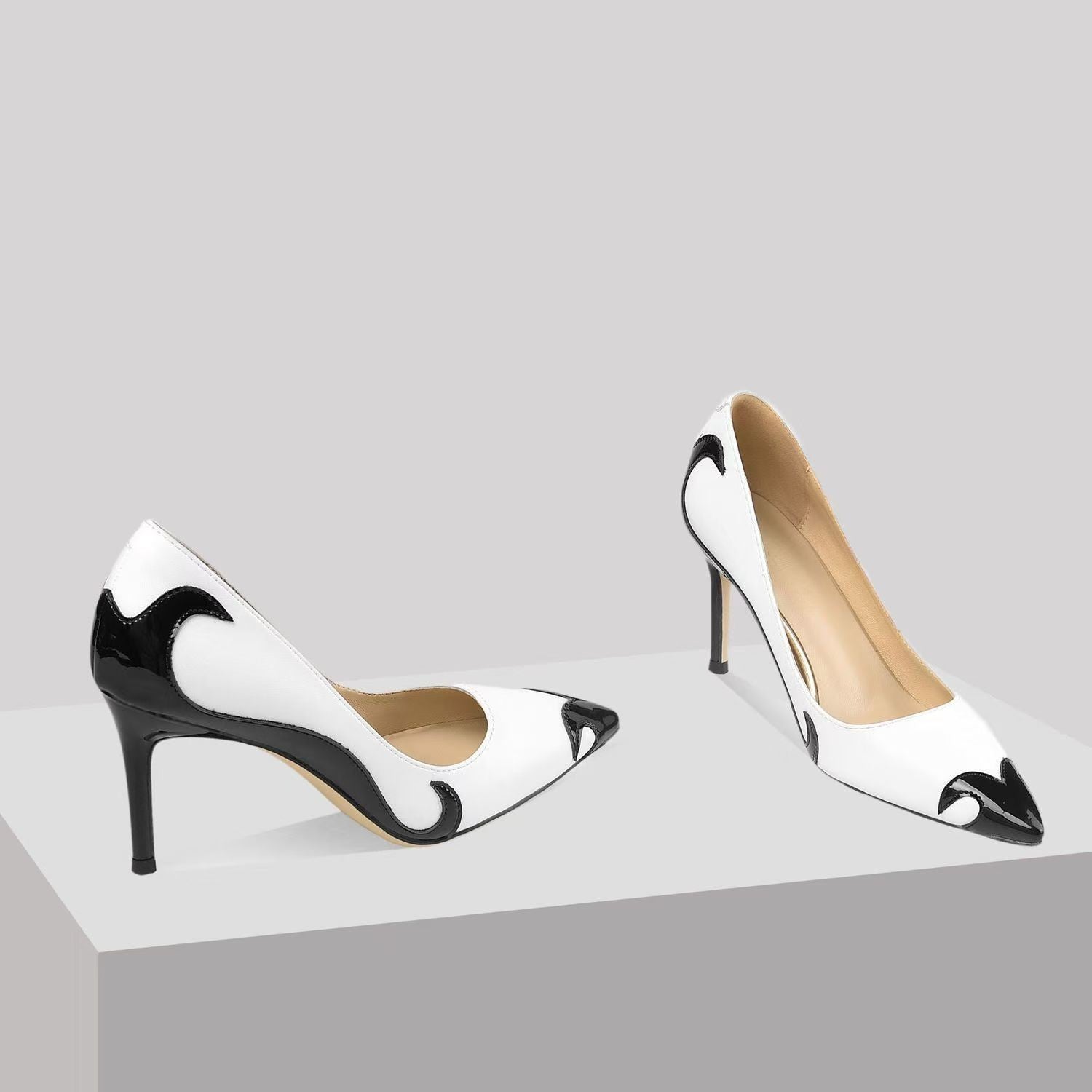 Women’s Pointed Toe Stiletto Heels with Contrast Panel Detailing