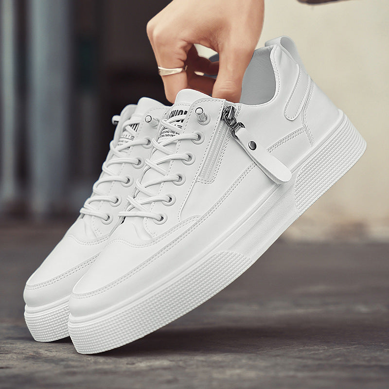 Men’s Rounded Toe Lace-Up Low-Top Sneakers with Side Zip and Flat Rubber Sole