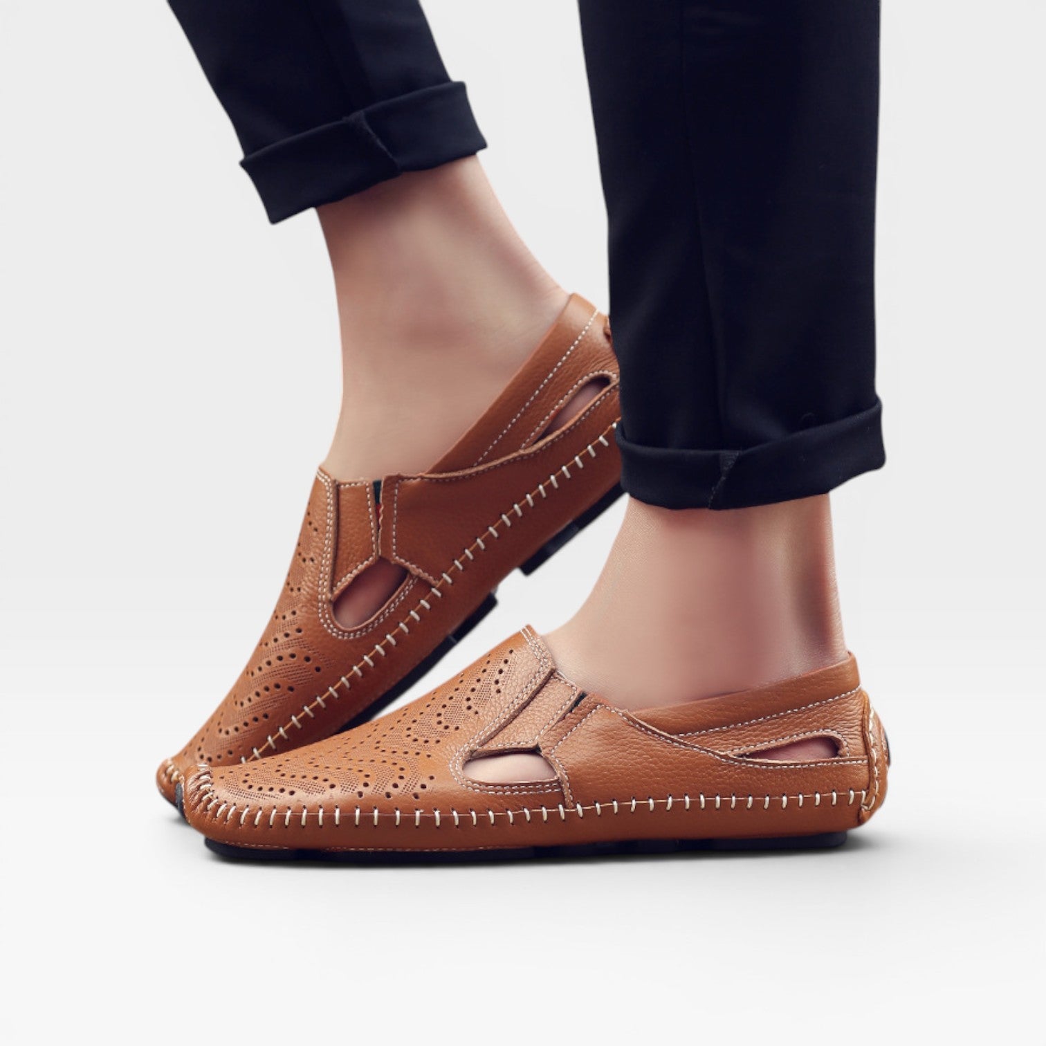 Men's Loafers Perforated Leather Slip-On Moccasin Driving Shoe