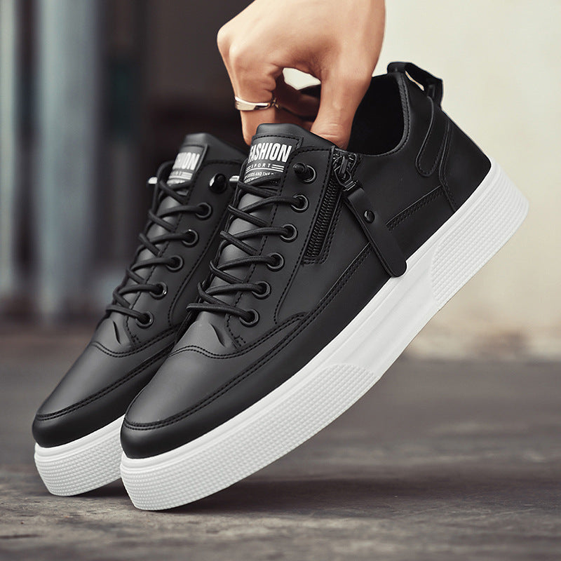 Men’s Rounded Toe Lace-Up Low-Top Sneakers with Side Zip and Flat Rubber Sole