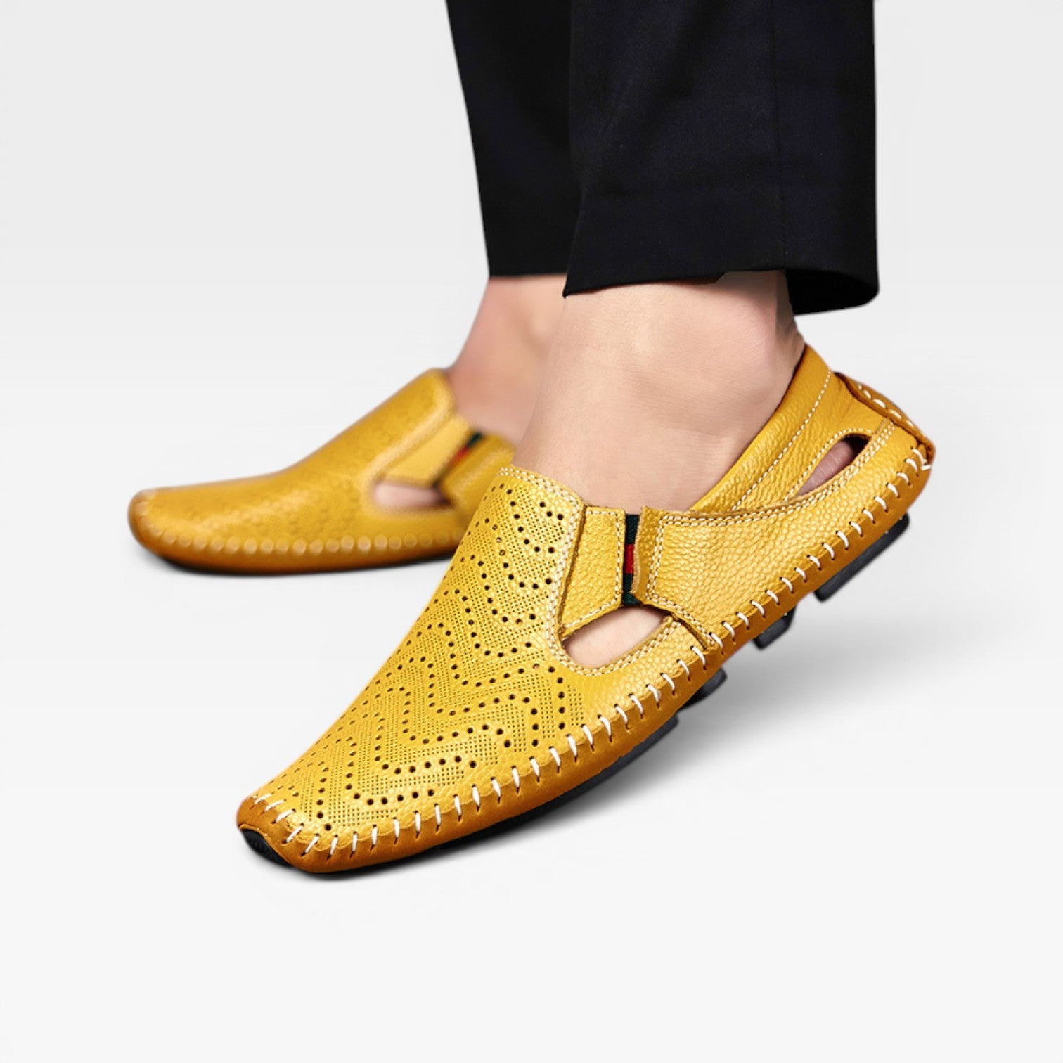 Men's Loafers Perforated Leather Slip-On Moccasin Driving Shoe