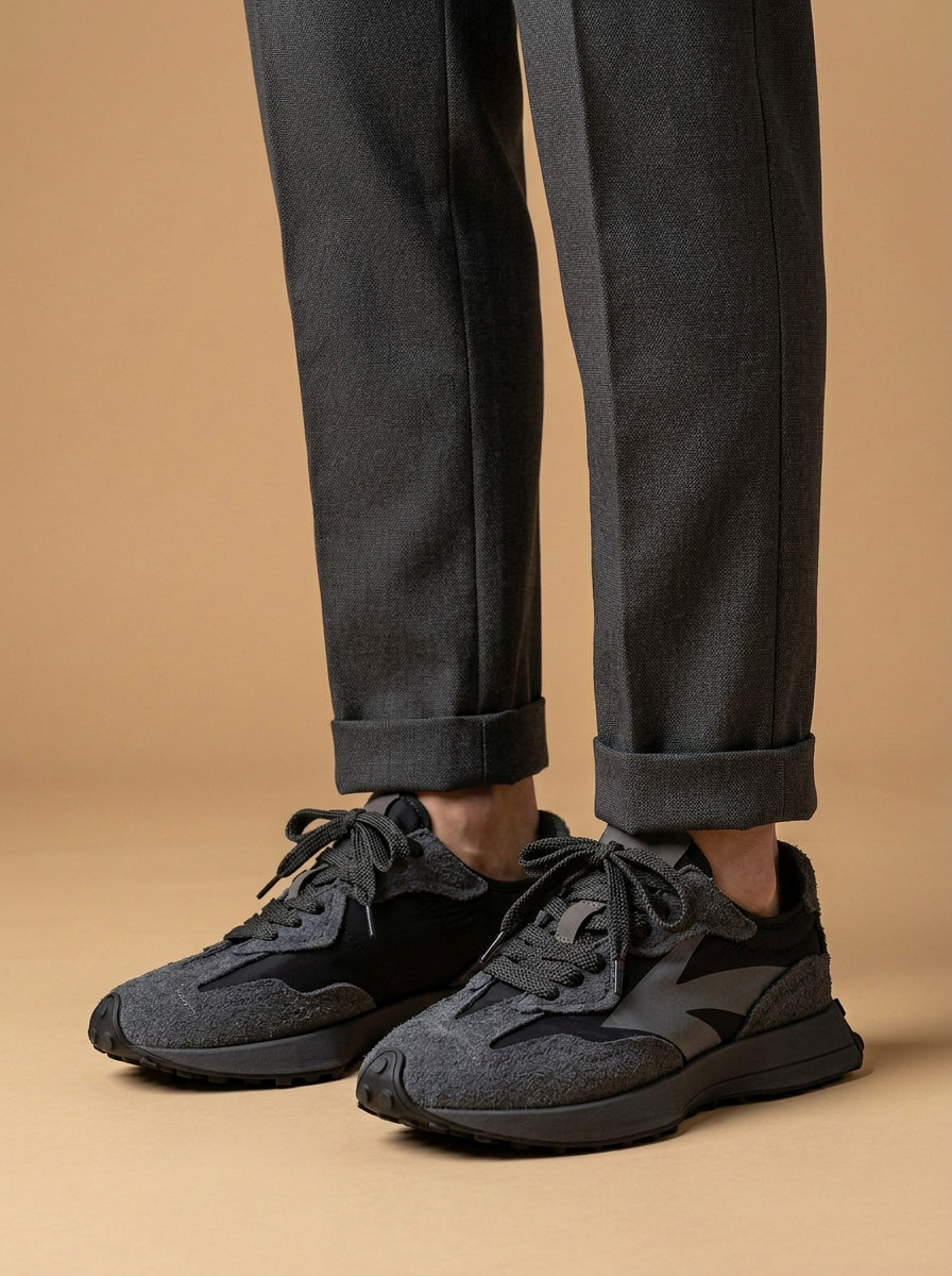 Men’s Retro Style Sneakers – Lace-Up Casual Shoes with Textured Upper