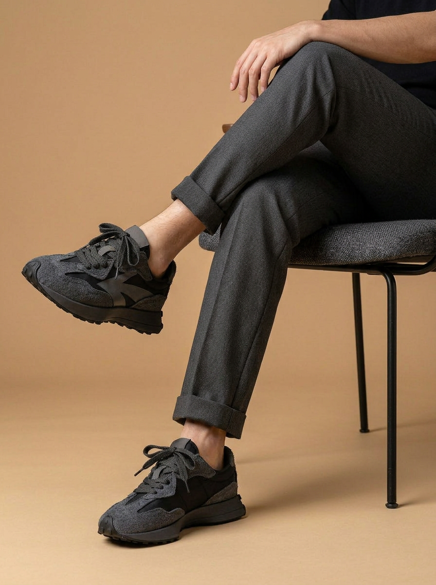 Men’s Retro Style Sneakers – Lace-Up Casual Shoes with Textured Upper