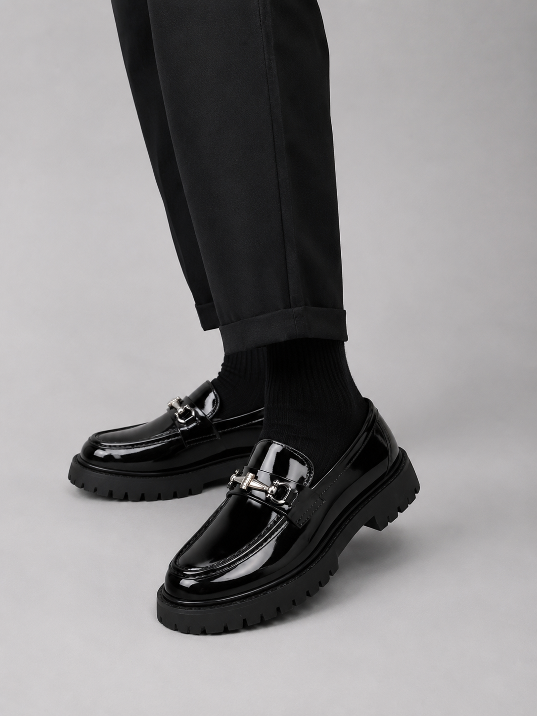 Men's Leather Loafers Slip-On Chunky Sole