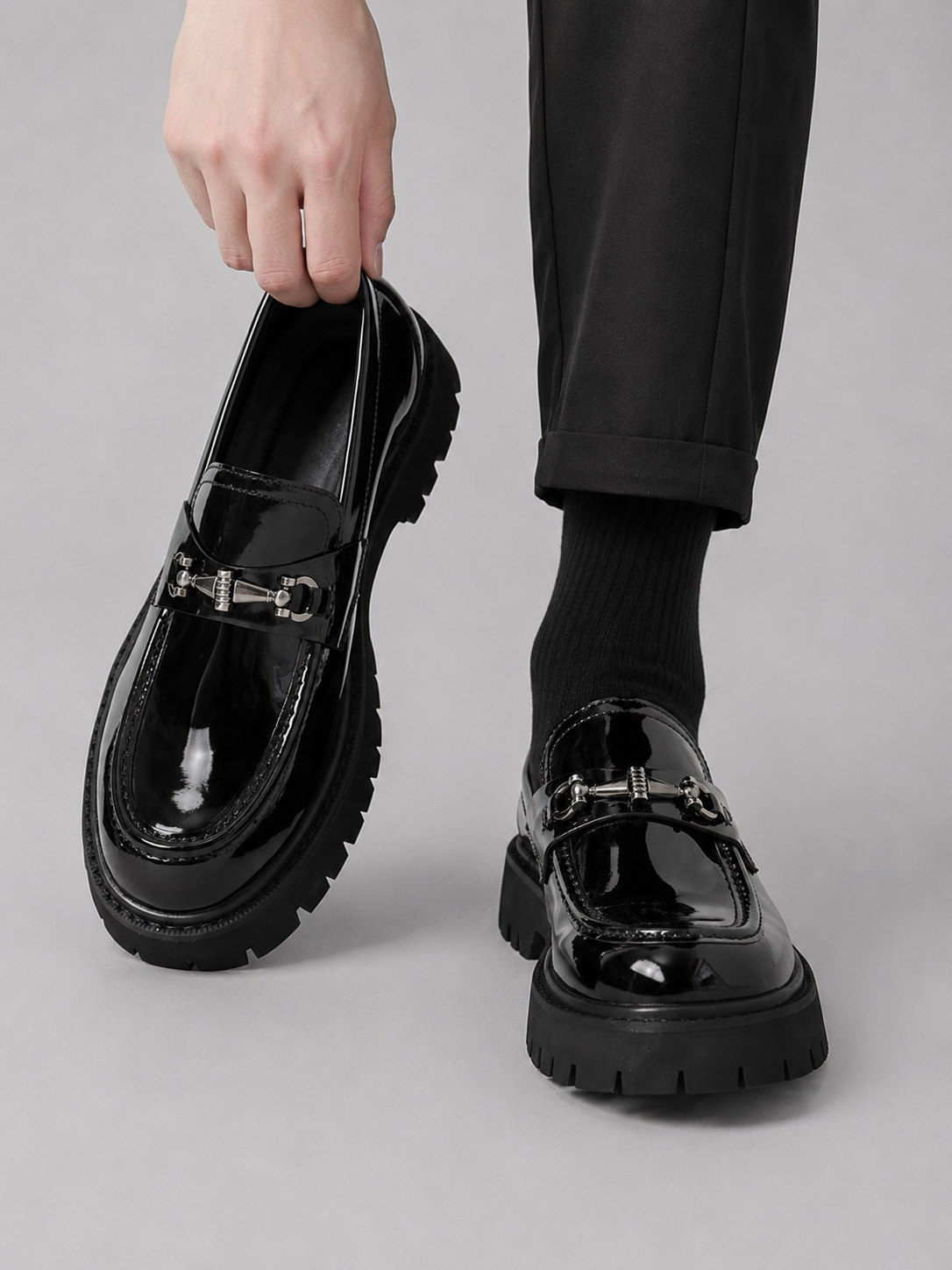 Men's Leather Loafers Slip-On Chunky Sole