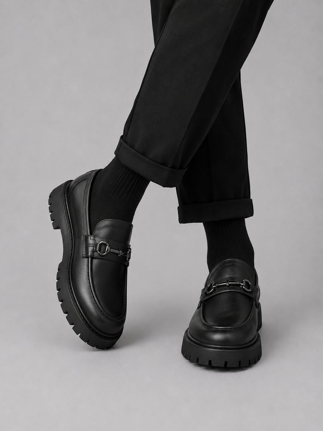 Men's Leather Loafers Slip-On Chunky Sole