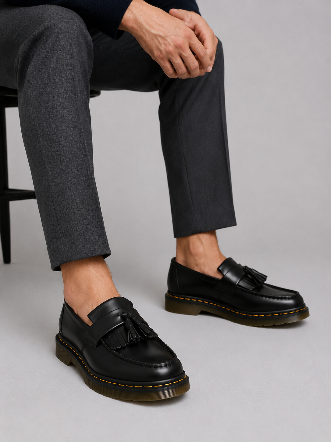 Men's Leather Loafers Tassel Slip-On Chunky Sole
