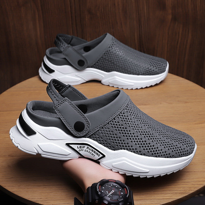 Unisex Closed-Toe Slip-On Mesh Sandals with Heel Strap and Textured Sole
