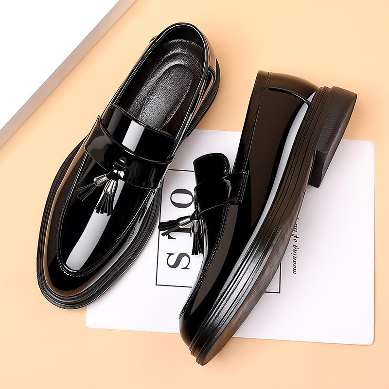 Men's Penny Loafers Patent Leather Tassel Platform Sole