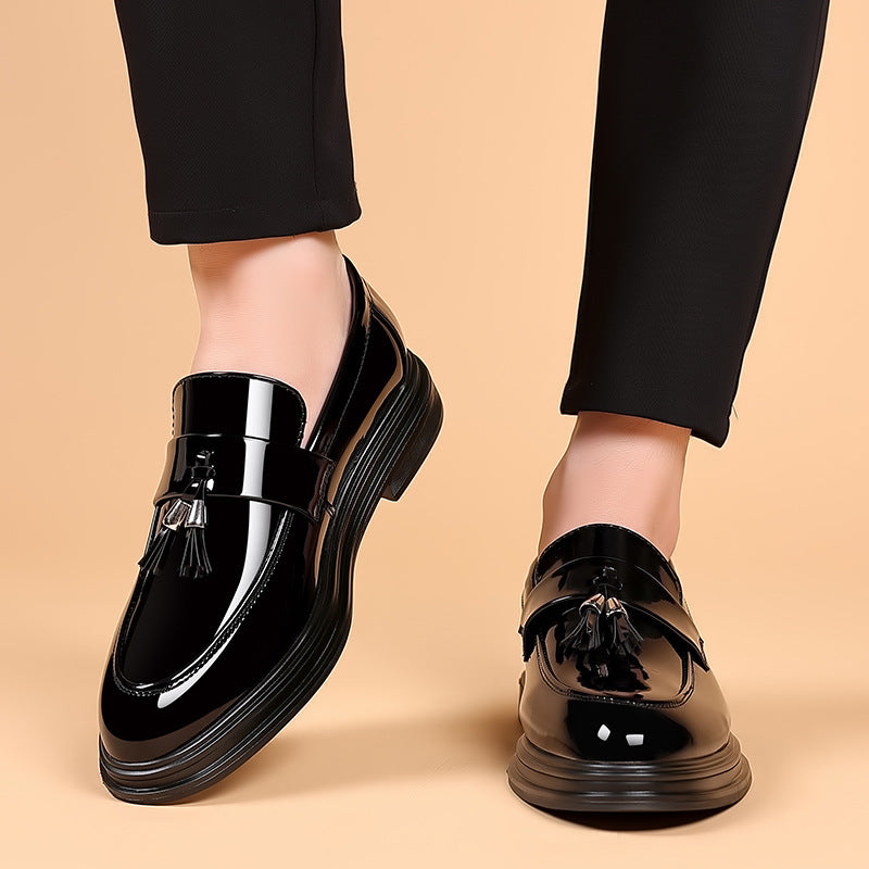 Men's Penny Loafers Patent Leather Tassel Platform Sole