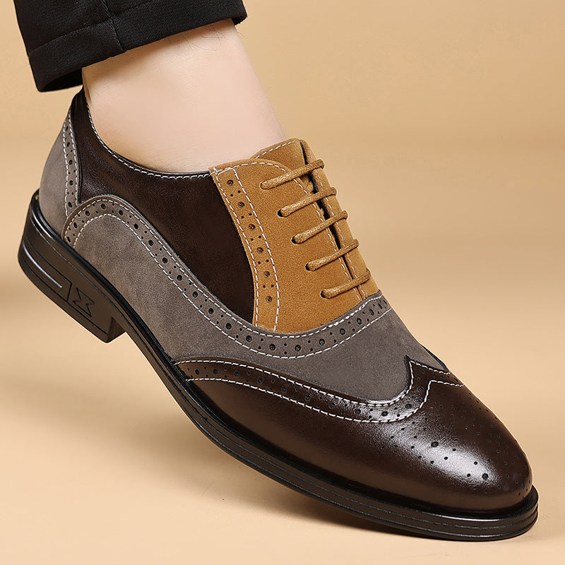 Men's Leather Wingtip Brogue Oxford Shoes - Lace-Up Rubber Sole