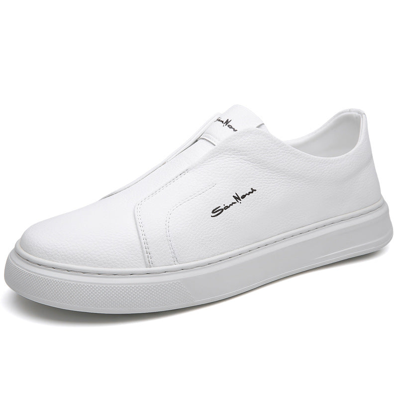Men's Slip-On Round Toe Leather Sneakers - Low Top