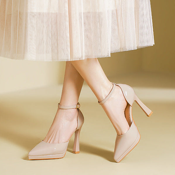 Women’s Patent Leather Ankle Strap High Heels – Elegant Pointed Toe Pumps