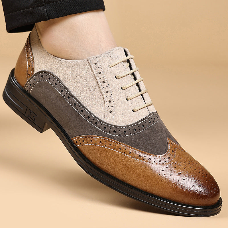 Men's Leather Wingtip Brogue Oxford Shoes - Lace-Up Rubber Sole