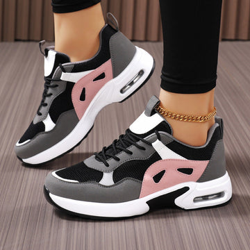 Women’s Lace-Up Low-Top Sneakers with Rounded Toe and Sculpted Sole