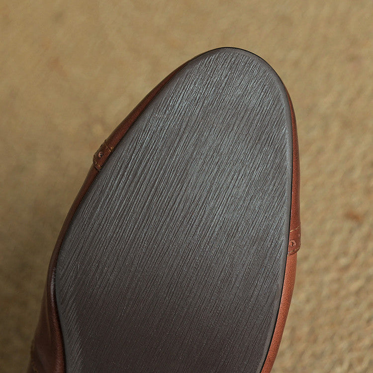 Women's Classic Mary Jane Shoes - T-Strap Buckle - Cowhide Leather - Low Heel
