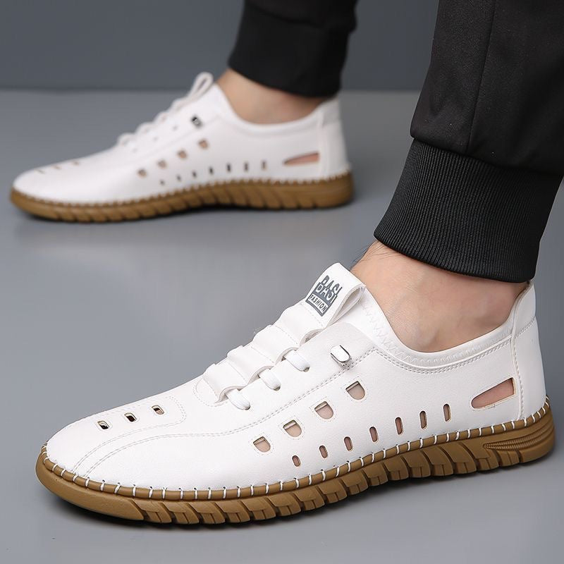 Men's Perforated Cutout Sneakers - Lace-Up - Low-Top - Textured Sole
