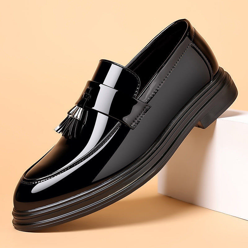 Men's Penny Loafers Patent Leather Tassel Platform Sole