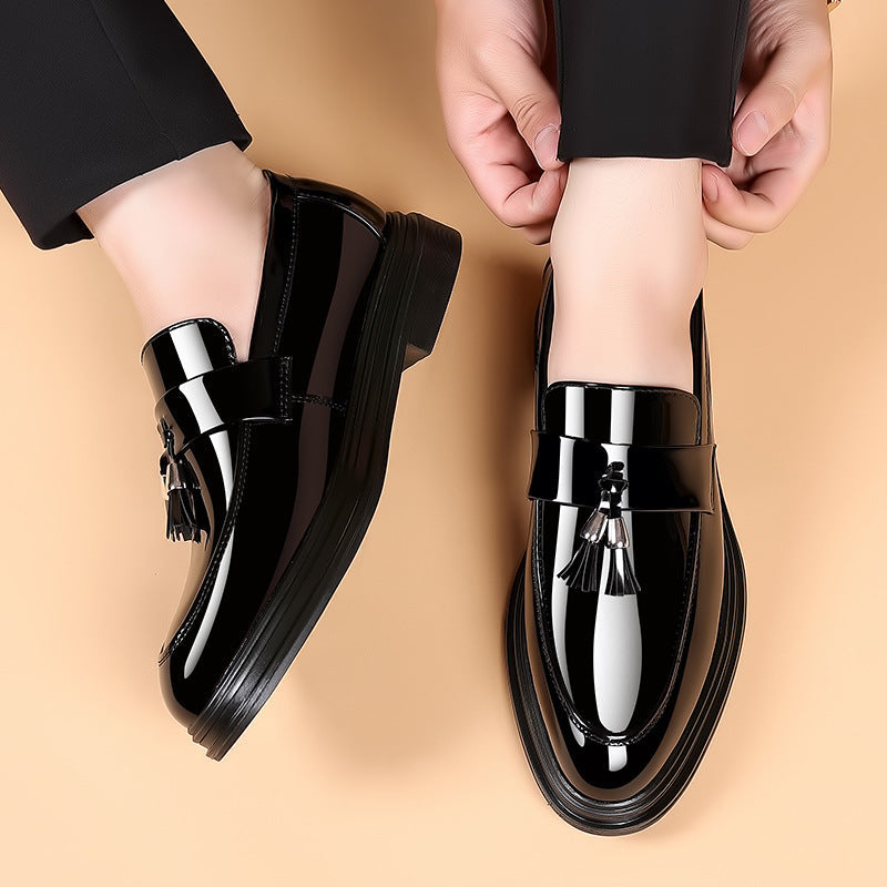 Men's Penny Loafers Patent Leather Tassel Platform Sole
