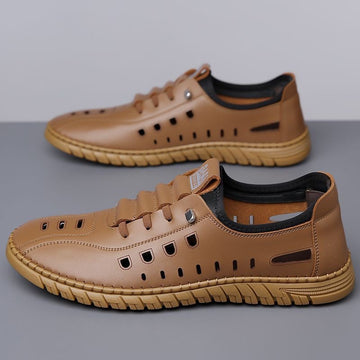 Men's Perforated Cutout Sneakers - Lace-Up - Low-Top - Textured Sole