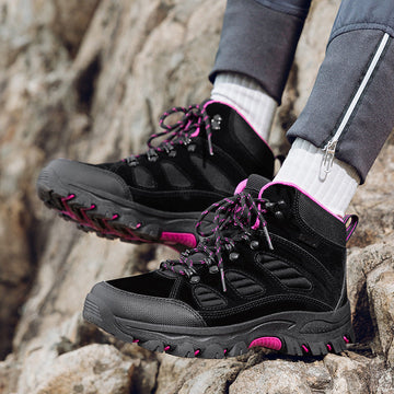 Women’s Lace-Up Mid-Top Hiking Shoes with Rounded Toe and Textured Sole