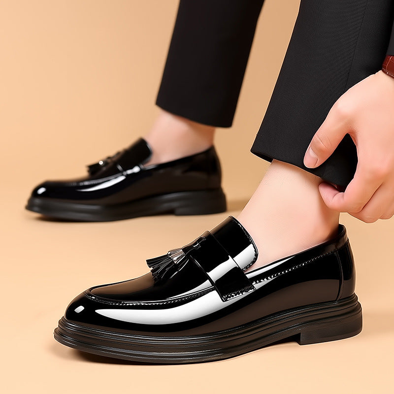 Men's Penny Loafers Patent Leather Tassel Platform Sole