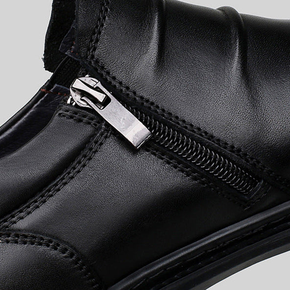 Men’s Buckle Strap Leather Shoes – Casual Smart Slip-On with Side Zipper