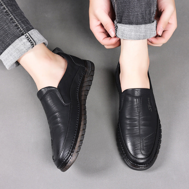 Men's Leather Slip-On Loafers - Textured Upper - Rubber Sole