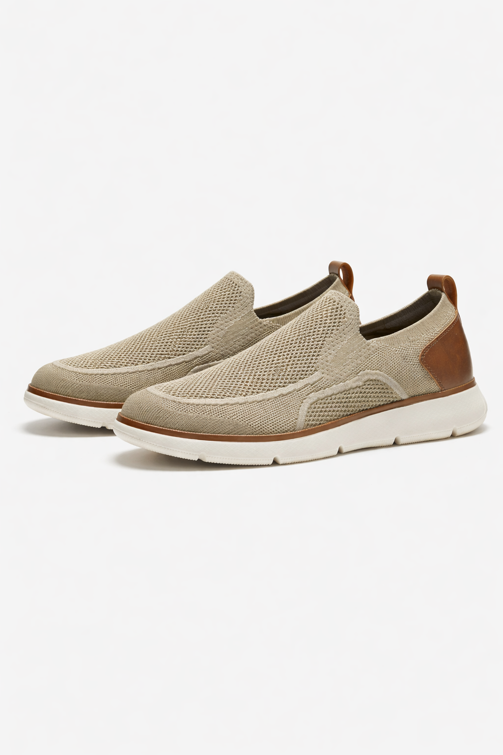 Men's Sneakers - Slip-On - Knit Mesh Upper - Leather Heel Panel