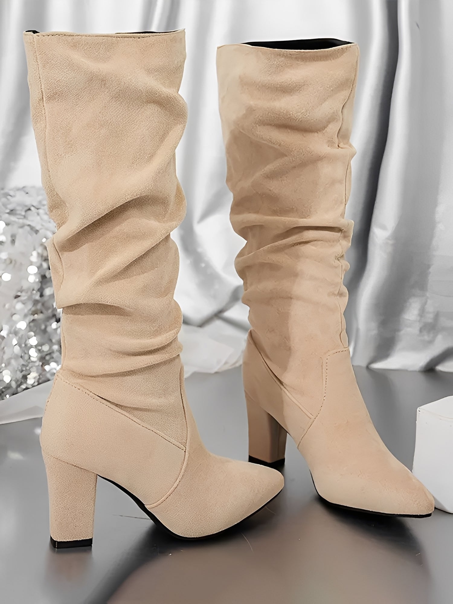 Women’s Modern High Boots with Block Heel and Slouch Design