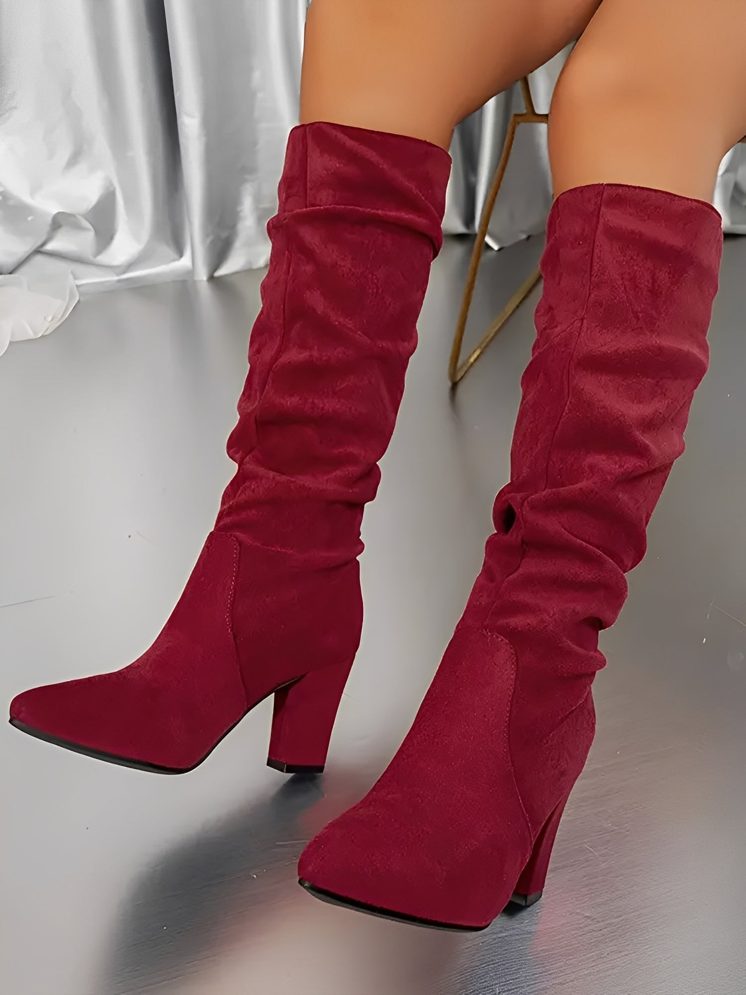 Women’s Modern High Boots with Block Heel and Slouch Design