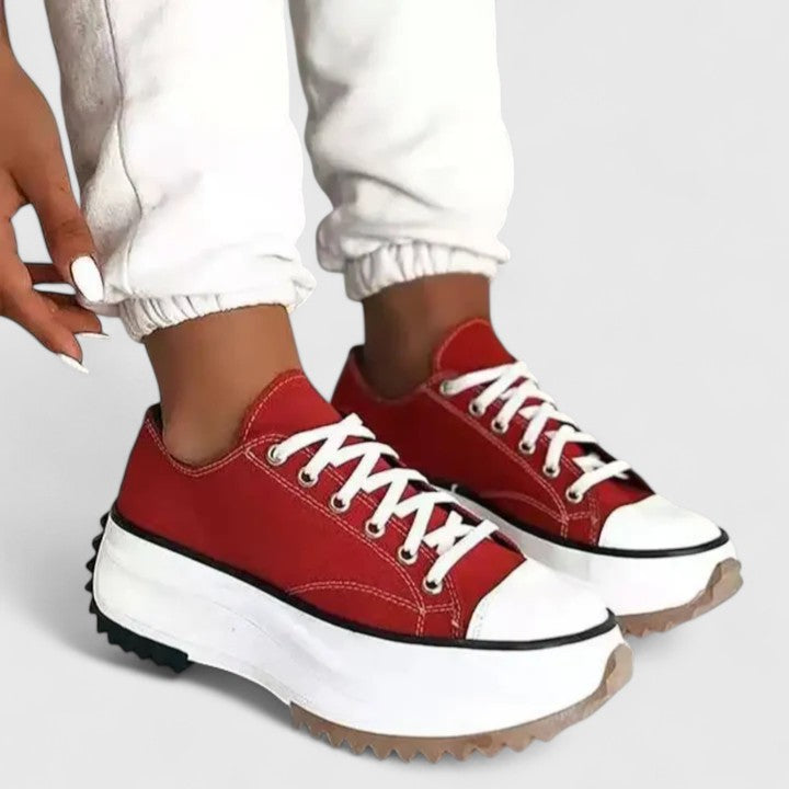 Women's Platform Sneakers - Lace-Up - Low-Top - Canvas - Round Toe