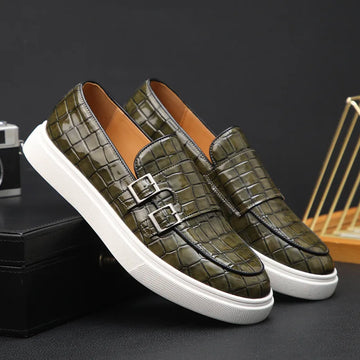 Men's Slip-On Loafers - Croc-Embossed - Single Monk Strap - Flatform Sole