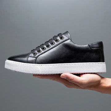 Men’s Faux Leather Low-Top Lace-Up Sneakers with White Rubber Sole