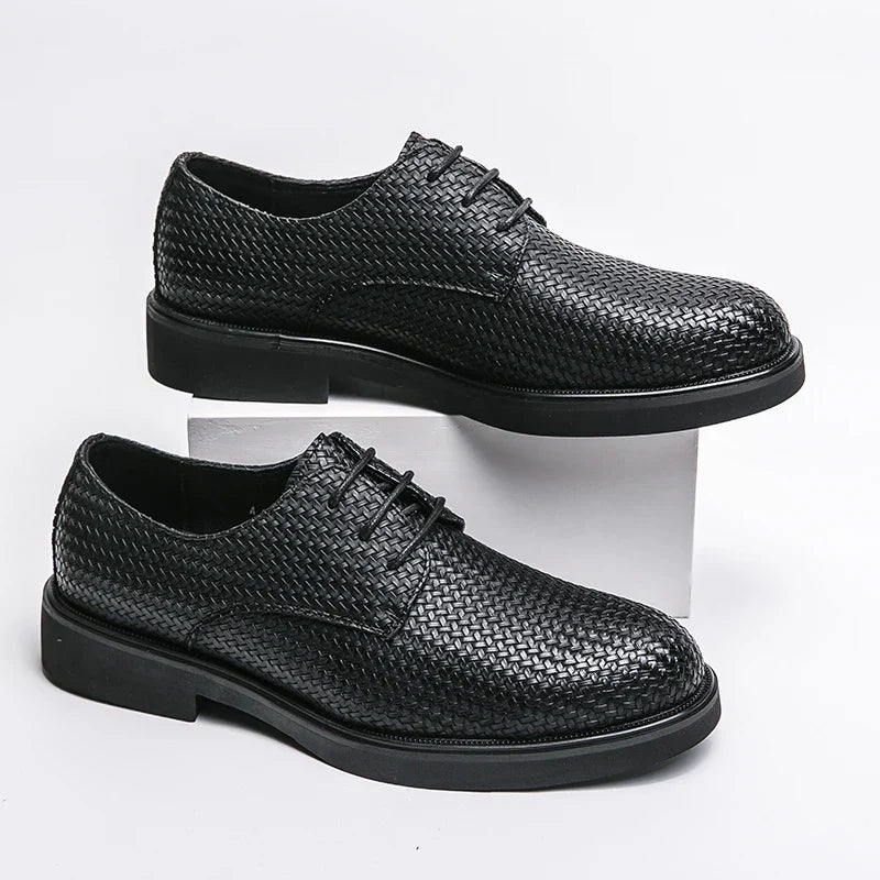 Men's Oxford Dress Shoes - Round Toe - Woven Texture Upper - Lace-Up - Black