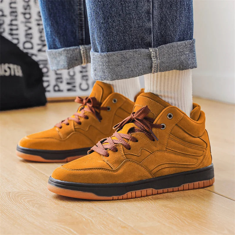 Men’s High-Top Basketball Sneakers with Lace-Up Design and Flat Sole