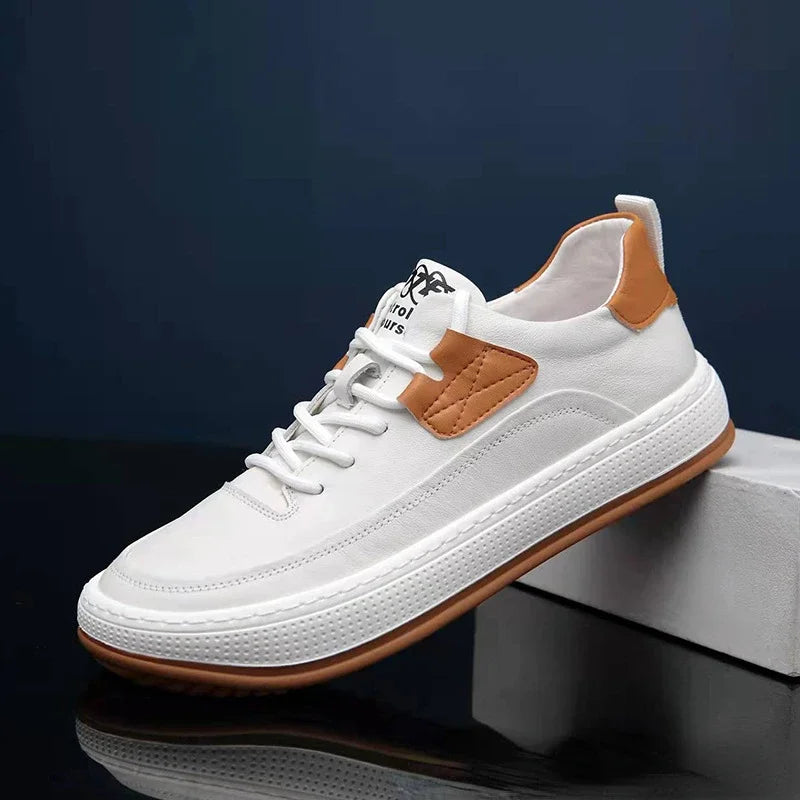 Men's Low-Top Sneakers - Lace-Up - Platform Sole - Leather Accents